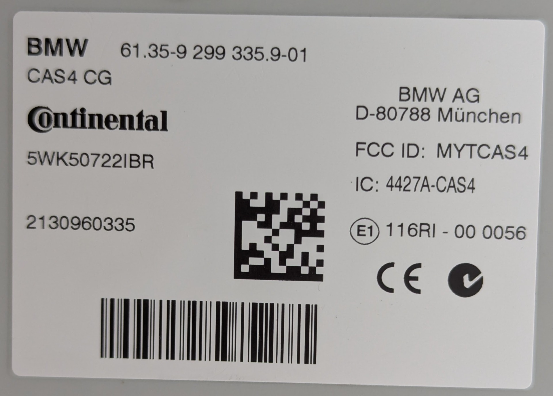 Označenie CAS modulu BMW 5 generácie F10